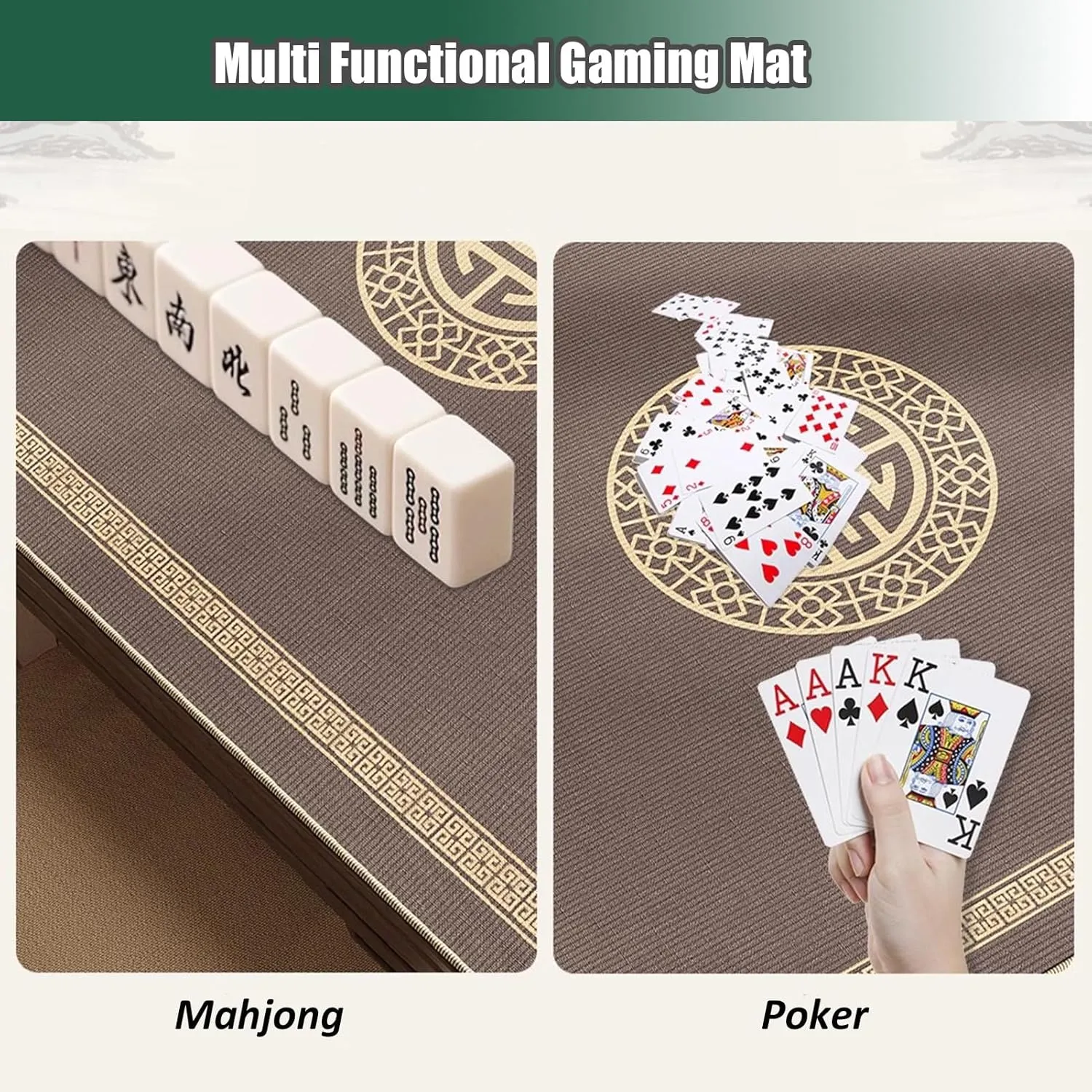 60-140cm Round Mahjong Mat, Anti-Slip and Noise-reducing Tablecloth for Home Party Mahjong Poker Card and Board Games, with Carrying Bag(Green,90cm/35.44in)