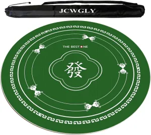 60-140cm Round Mahjong Mat, Anti-Slip and Noise-reducing Tablecloth for Home Party Mahjong Poker Card and Board Games, with Carrying Bag(Green,90cm/35.44in)
