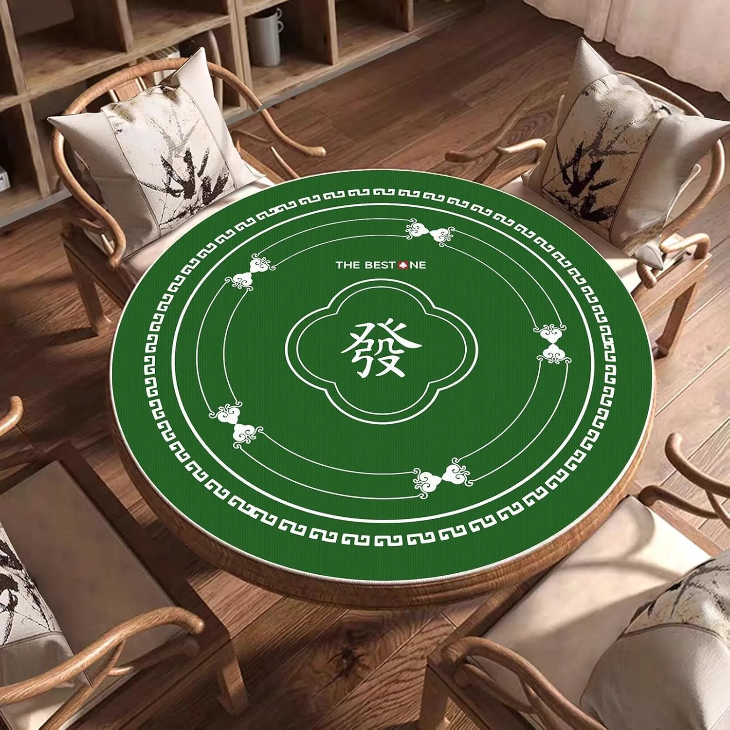 60-140cm Round Mahjong Mat, Anti-Slip and Noise-reducing Tablecloth for Home Party Mahjong Poker Card and Board Games, with Carrying Bag(Green,90cm/35.44in)
