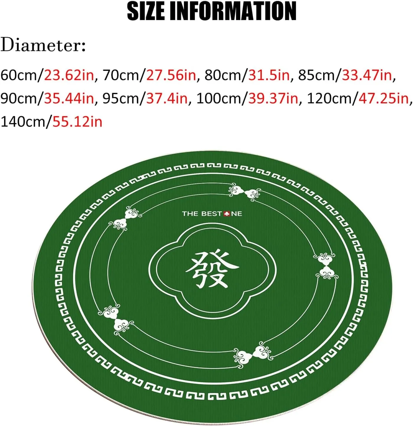 60-140cm Round Mahjong Mat, Anti-Slip and Noise-reducing Tablecloth for Home Party Mahjong Poker Card and Board Games, with Carrying Bag(Green,90cm/35.44in)