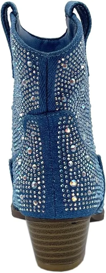 ABSOLEX Girl's Rhinestone Block Chunky Heel Ankle Bootie