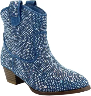 ABSOLEX Girl's Rhinestone Block Chunky Heel Ankle Bootie