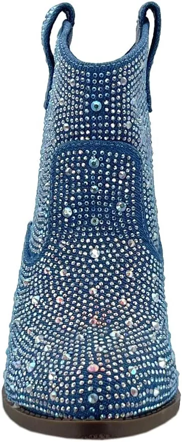 ABSOLEX Girl's Rhinestone Block Chunky Heel Ankle Bootie