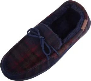 ABSOLUTE FOOTWEAR Mens Slip On Lighweight Traditional Checked Moccasin Style Winter Slippers