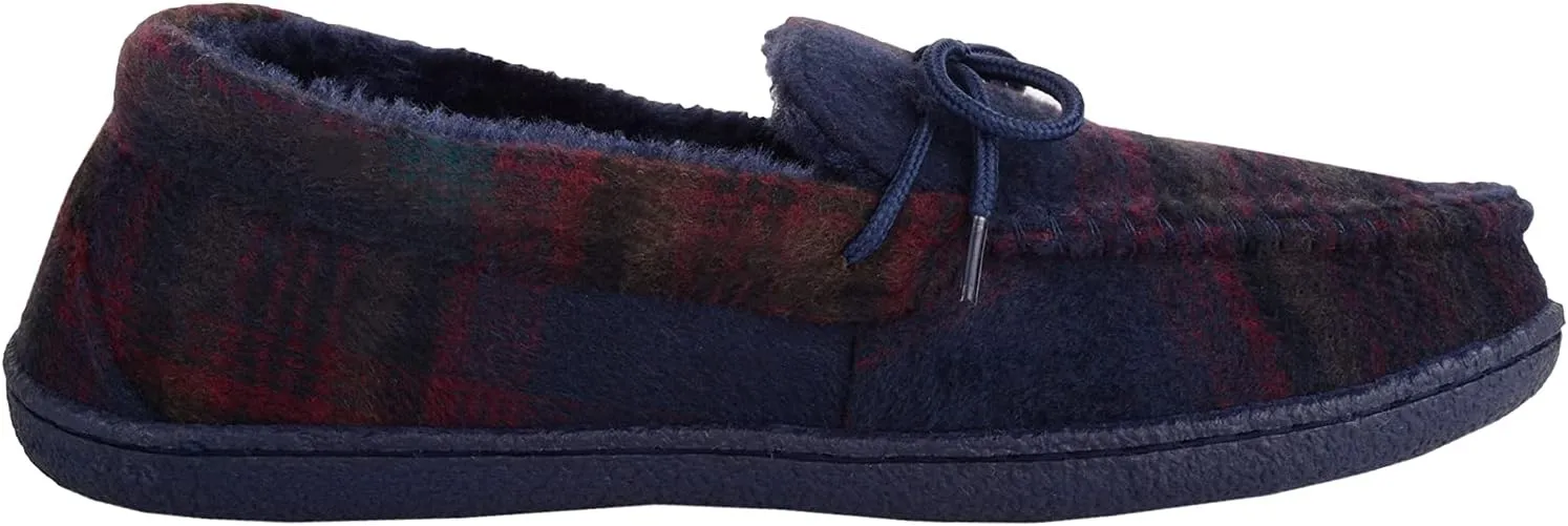 ABSOLUTE FOOTWEAR Mens Slip On Lighweight Traditional Checked Moccasin Style Winter Slippers