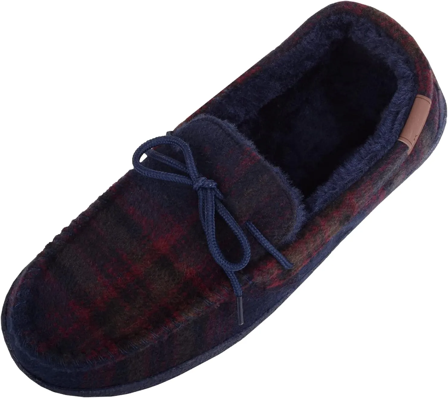 ABSOLUTE FOOTWEAR Mens Slip On Lighweight Traditional Checked Moccasin Style Winter Slippers