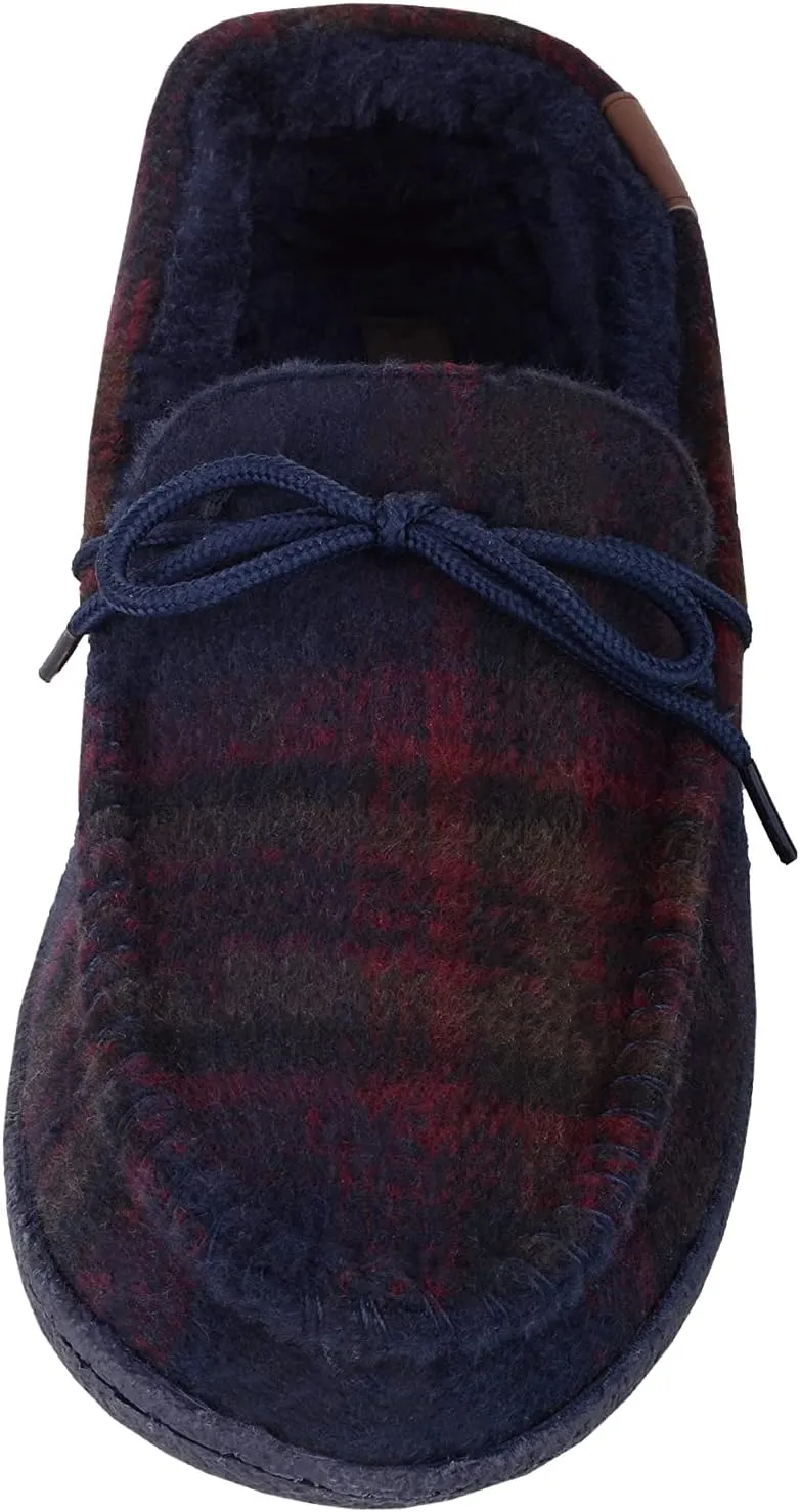 ABSOLUTE FOOTWEAR Mens Slip On Lighweight Traditional Checked Moccasin Style Winter Slippers