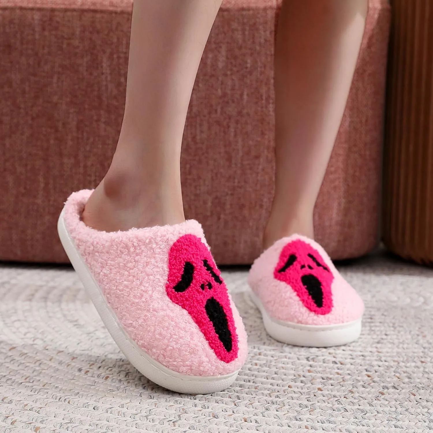 Afellicy Halloween Christmas Slippers Checkered Scuff for Women and Men Holiday Indoor Bedroom Fluffy Warm Fleece Slippers Winter Soft Cozy Home Non-Slip Soft Plush Slip-on Wool Lined House Shoes