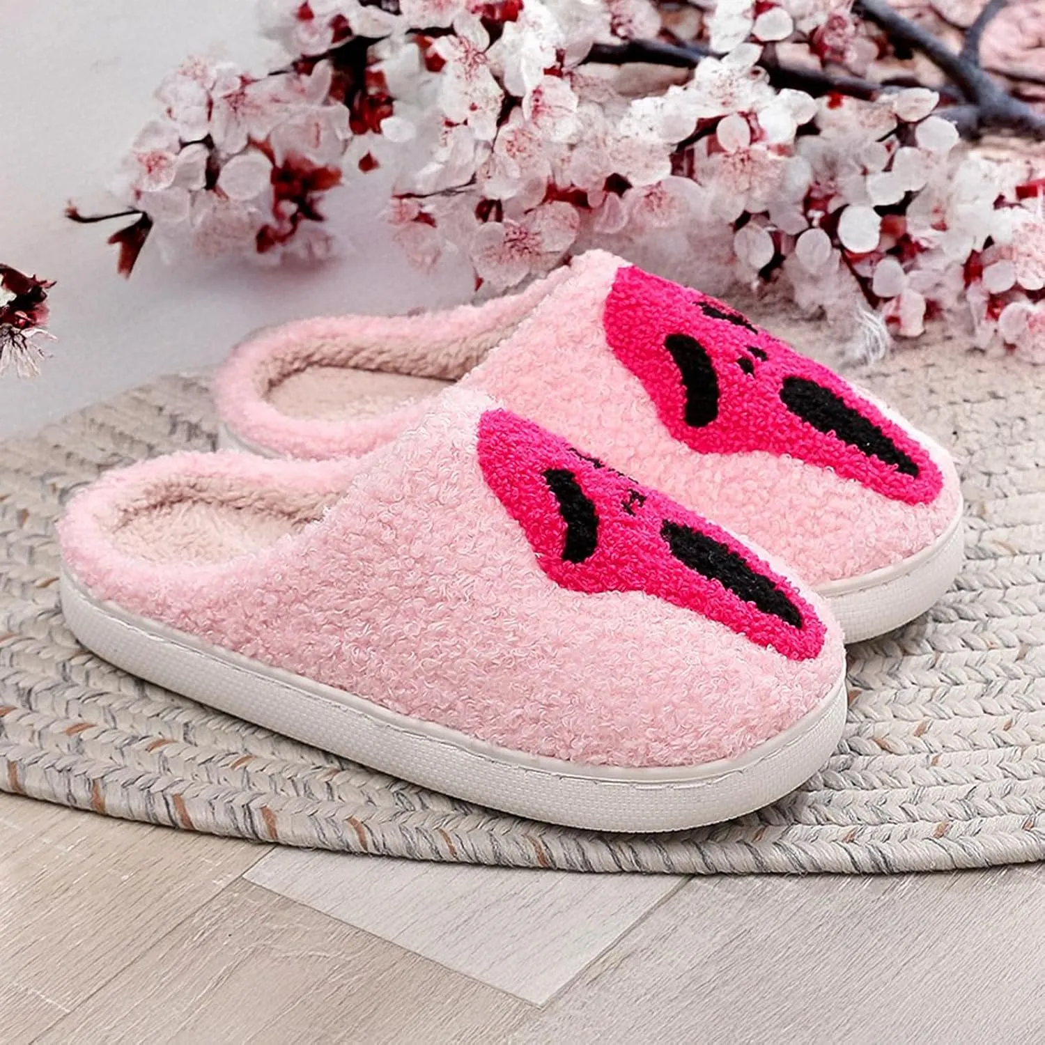 Afellicy Halloween Christmas Slippers Checkered Scuff for Women and Men Holiday Indoor Bedroom Fluffy Warm Fleece Slippers Winter Soft Cozy Home Non-Slip Soft Plush Slip-on Wool Lined House Shoes