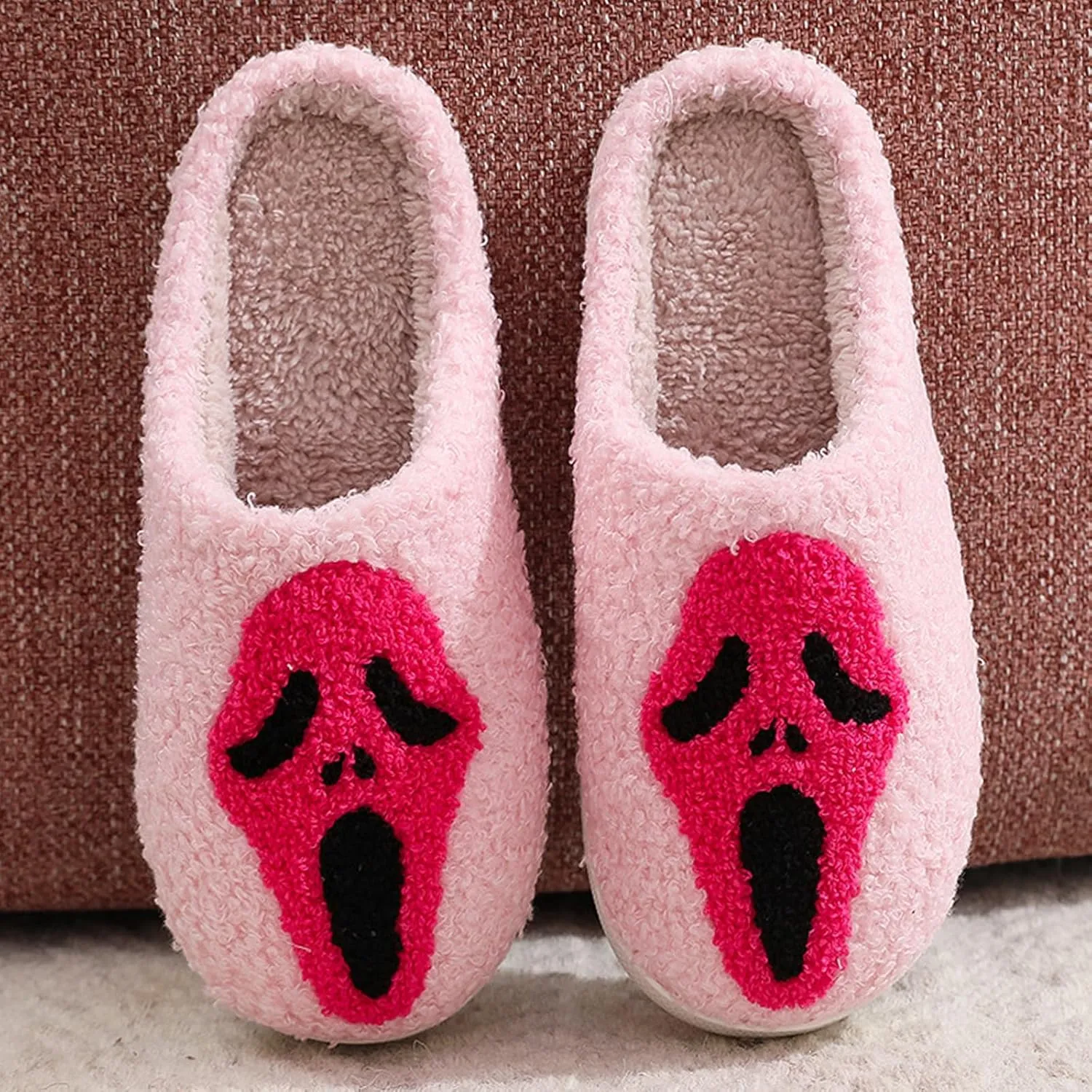 Afellicy Halloween Christmas Slippers Checkered Scuff for Women and Men Holiday Indoor Bedroom Fluffy Warm Fleece Slippers Winter Soft Cozy Home Non-Slip Soft Plush Slip-on Wool Lined House Shoes