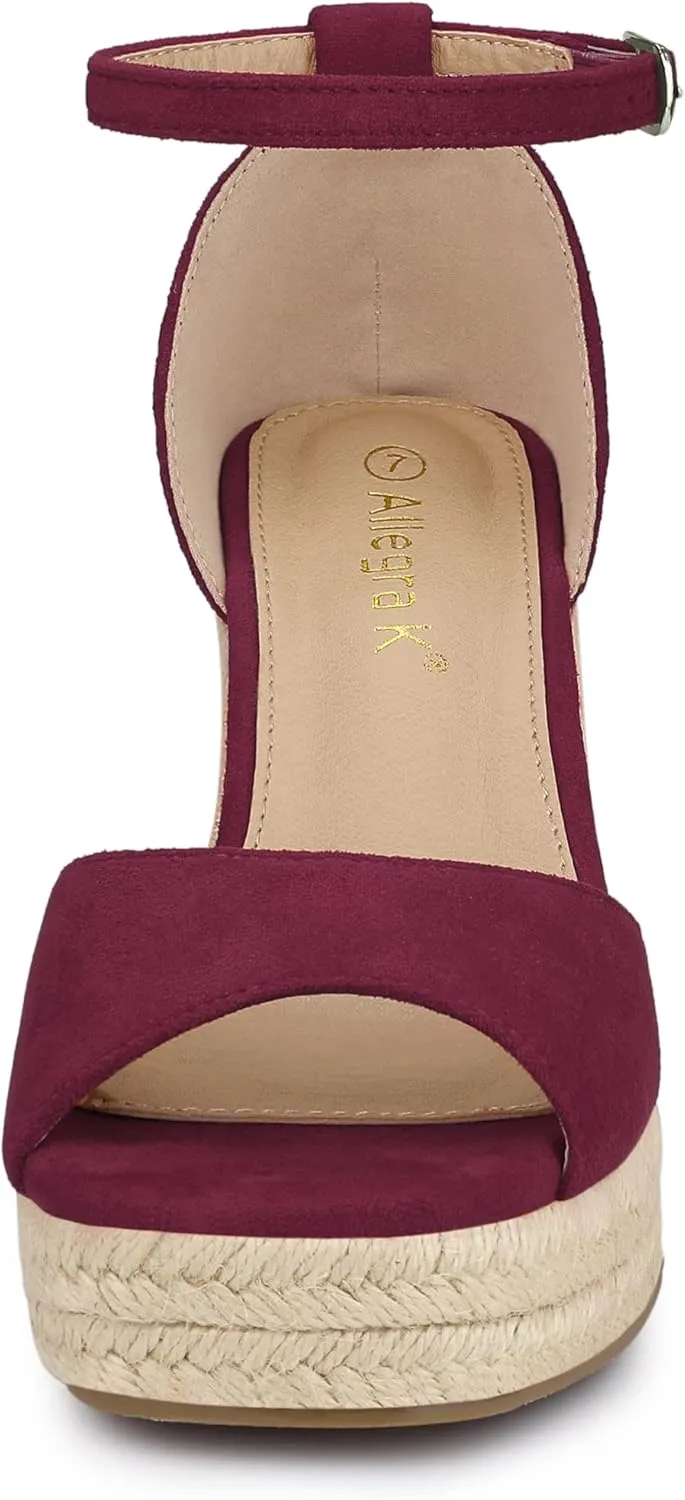 Allegra K Women's Espadrille Platform Ankle Strap Wedge Heel Sandals