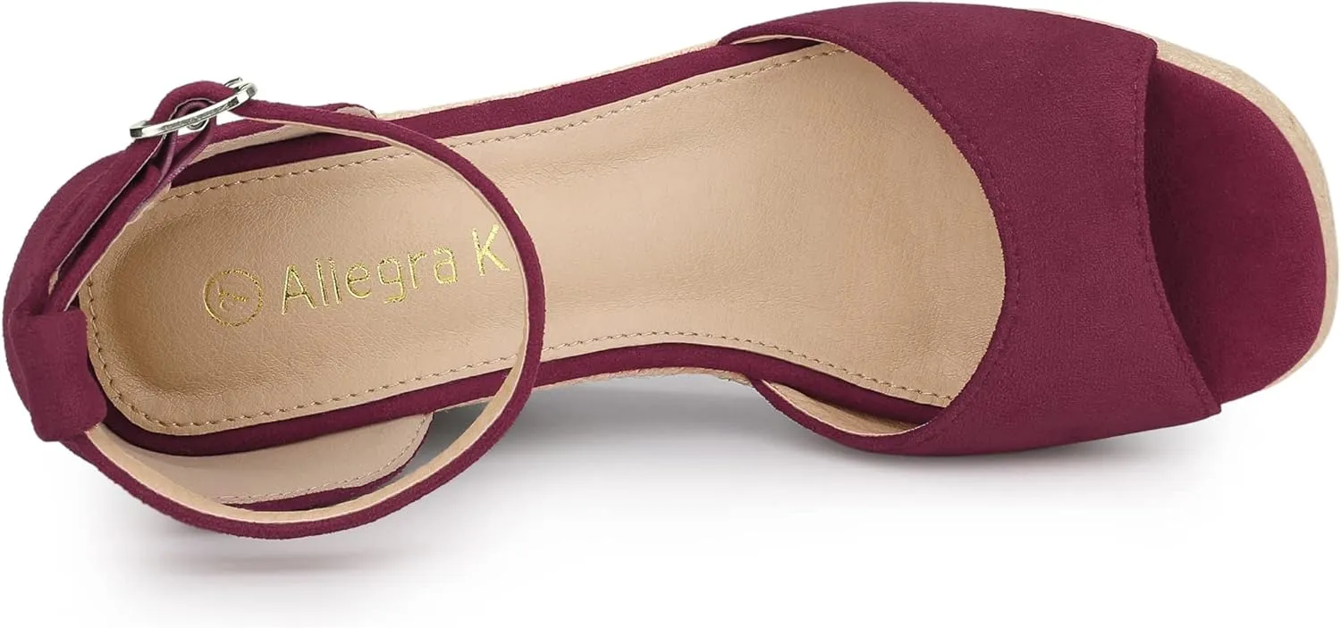 Allegra K Women's Espadrille Platform Ankle Strap Wedge Heel Sandals