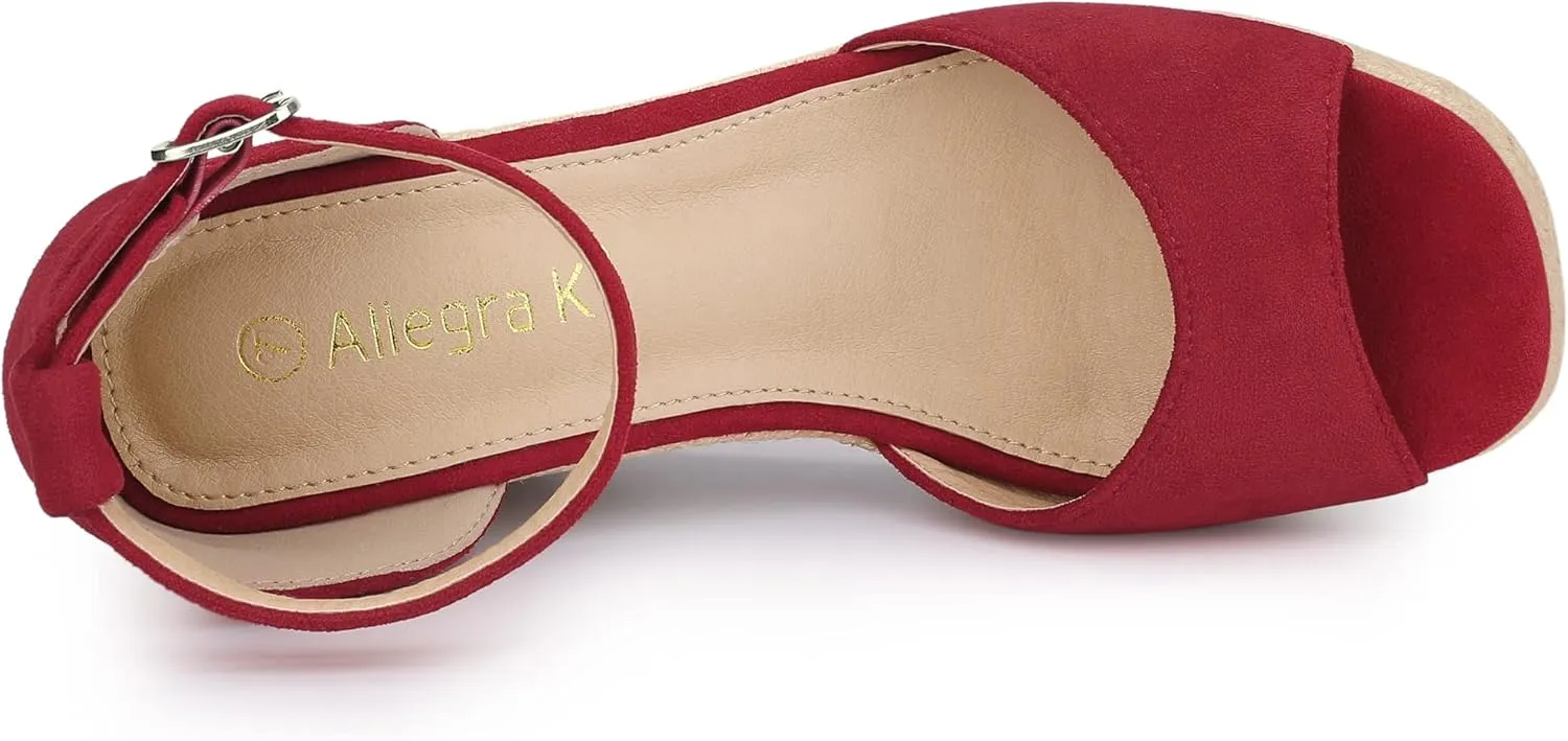 Allegra K Women's Espadrille Platform Ankle Strap Wedge Heel Sandals