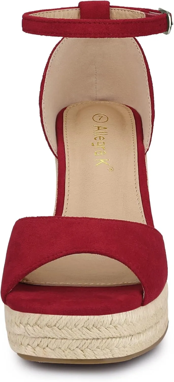Allegra K Women's Espadrille Platform Ankle Strap Wedge Heel Sandals