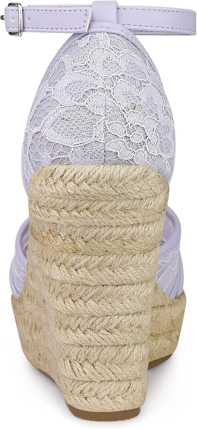 Allegra K Women's Espadrilles Lace Wedges Wedge Sandals