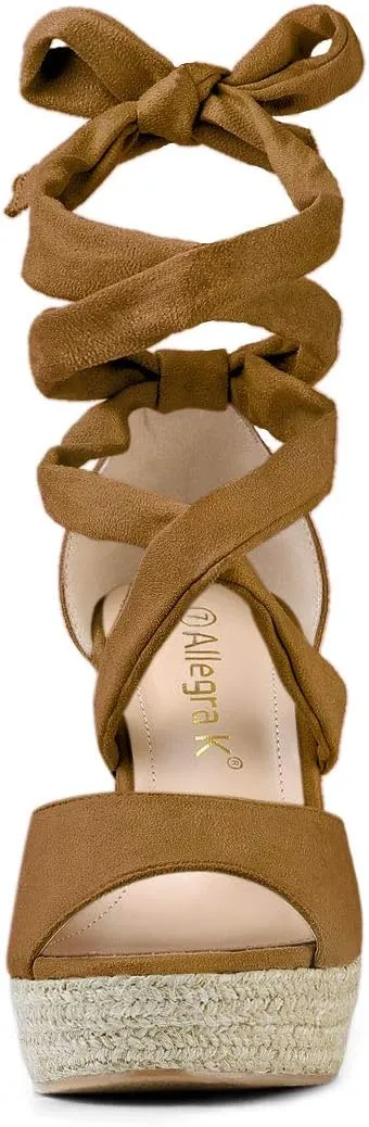 Allegra K Women's Lace Up Espadrilles Platform Platform Wedges Sandals