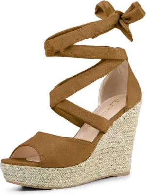 Allegra K Women's Lace Up Espadrilles Platform Platform Wedges Sandals