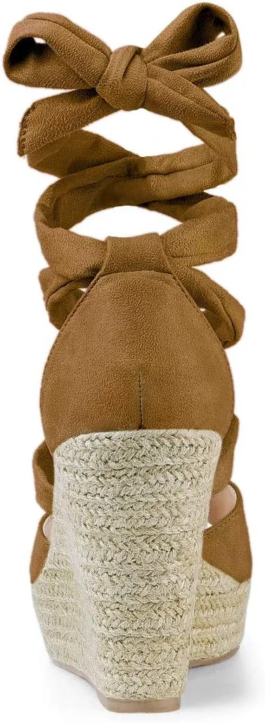 Allegra K Women's Lace Up Espadrilles Platform Platform Wedges Sandals