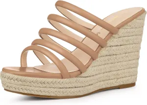 Allegra K Women's Platform Espadrille Wedge Strappy Straps Slides Wedges