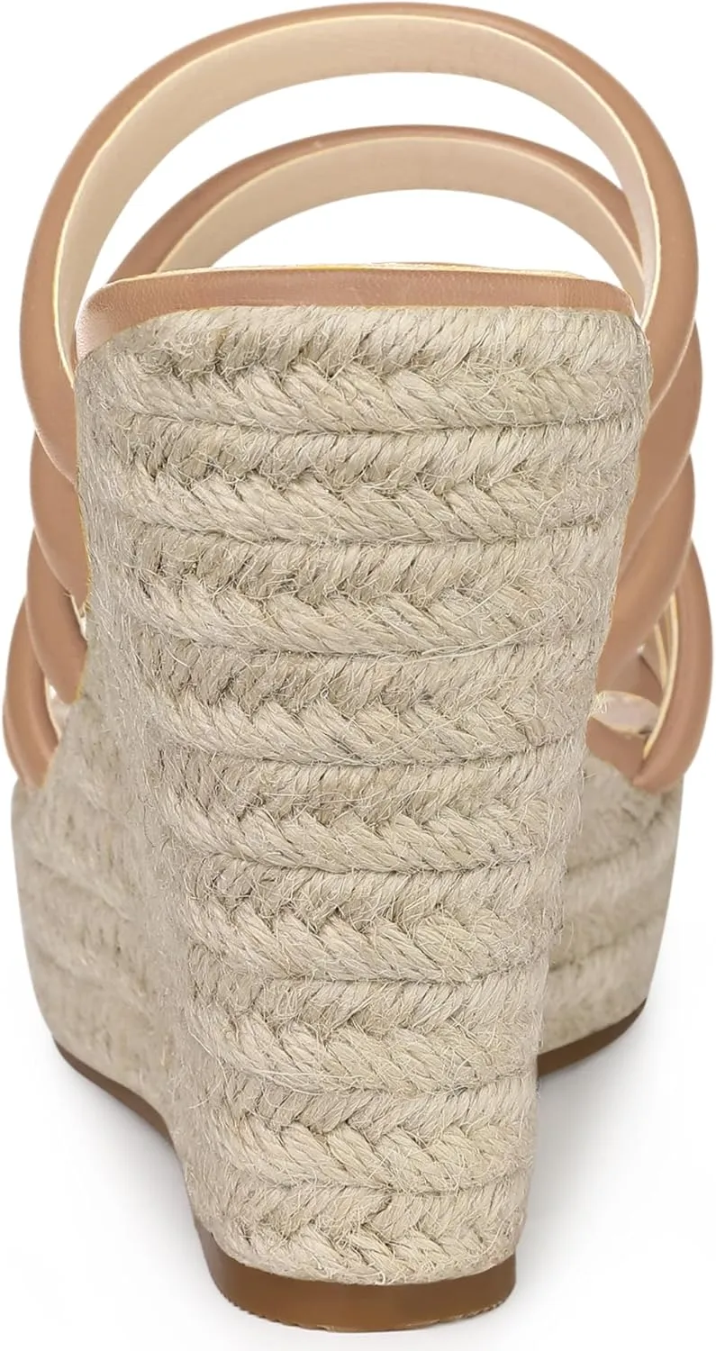 Allegra K Women's Platform Espadrille Wedge Strappy Straps Slides Wedges
