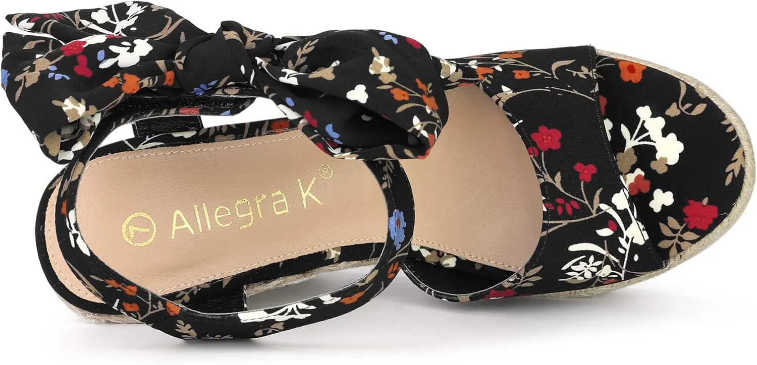 Allegra K Women's Platform Floral Printed Slingback Espadrille Wedge Sandals