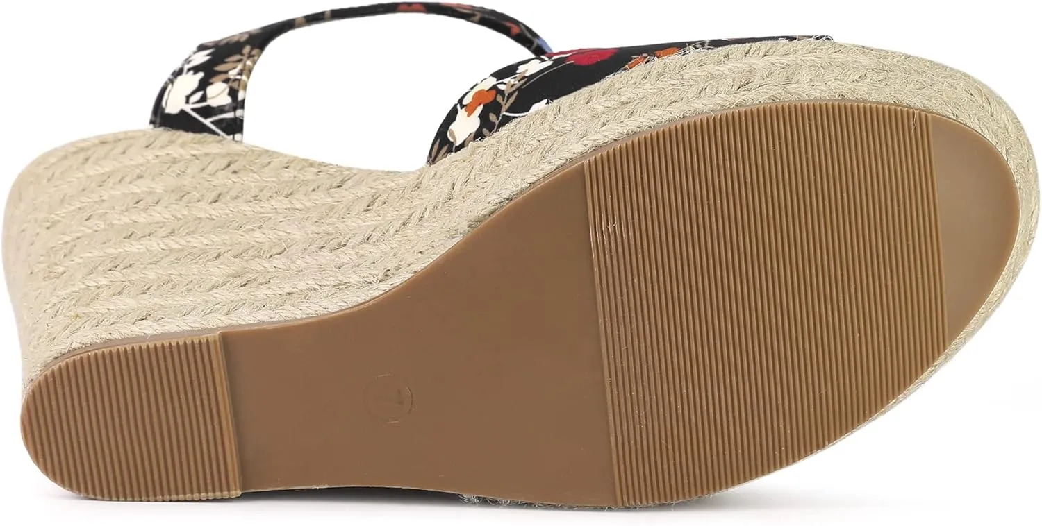 Allegra K Women's Platform Floral Printed Slingback Espadrille Wedge Sandals
