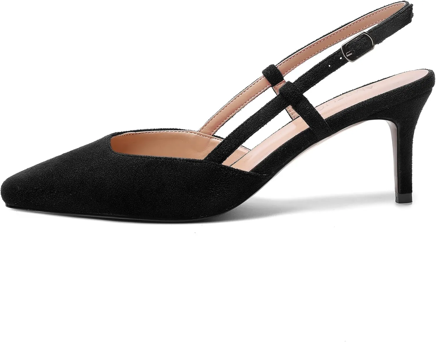 AMBELIGHT Womens Cute Office Square Toe Slingback Slip On Suede Kitten High Heel Pumps Shoes 2.5 Inch