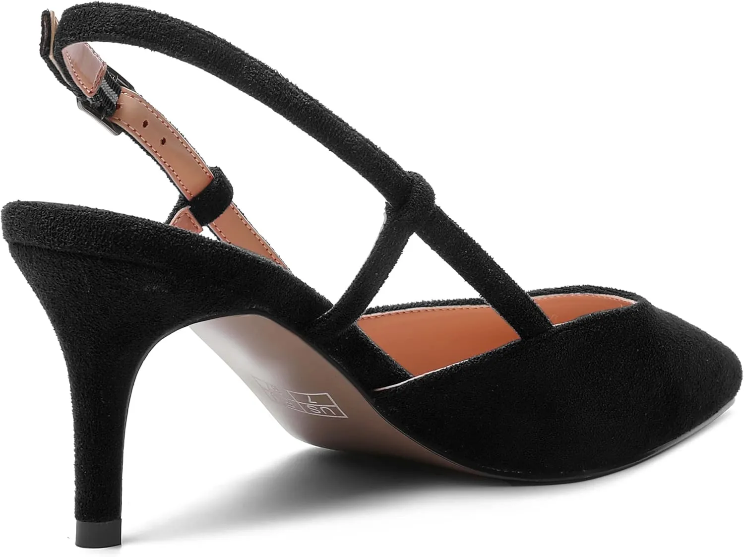 AMBELIGHT Womens Cute Office Square Toe Slingback Slip On Suede Kitten High Heel Pumps Shoes 2.5 Inch