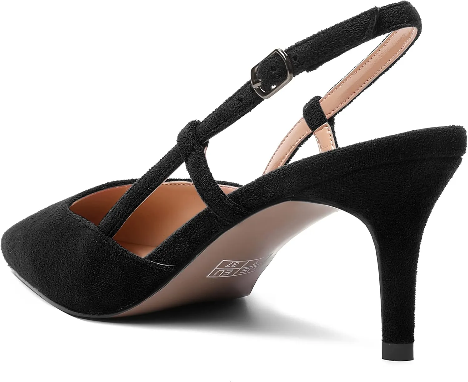 AMBELIGHT Womens Cute Office Square Toe Slingback Slip On Suede Kitten High Heel Pumps Shoes 2.5 Inch