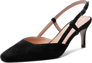 AMBELIGHT Womens Cute Office Square Toe Slingback Slip On Suede Kitten High Heel Pumps Shoes 2.5 Inch