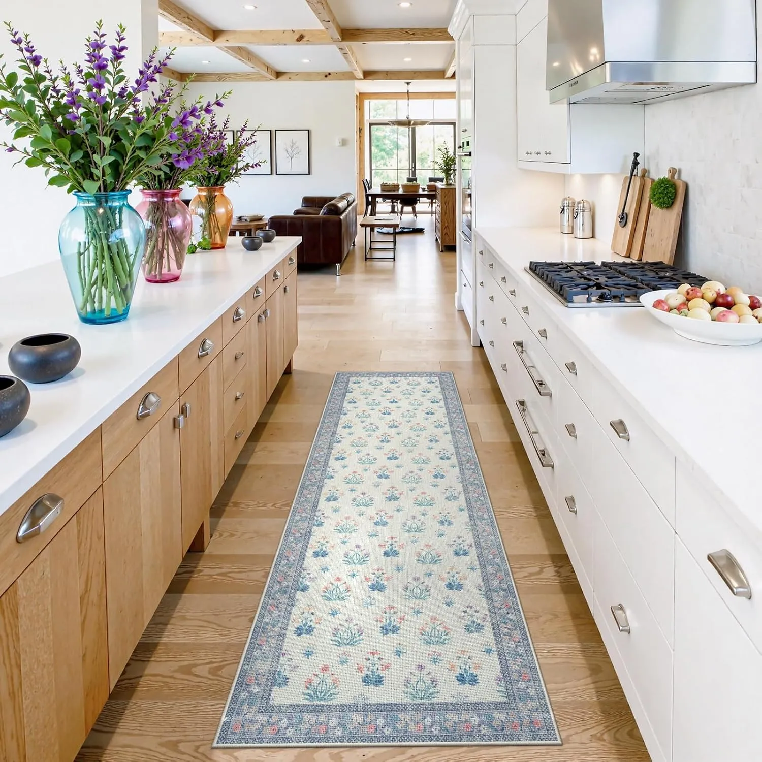 Anidaroel Easy Jute Floral Rugs 2x6 Hallway Runner Rug, Off White Boho Woven Indoor Outdoor Farmhouse Runner Rugs for Entryway, Washable Non Slip Kitchen Runner Rugs for Entry Laundry, Purple
