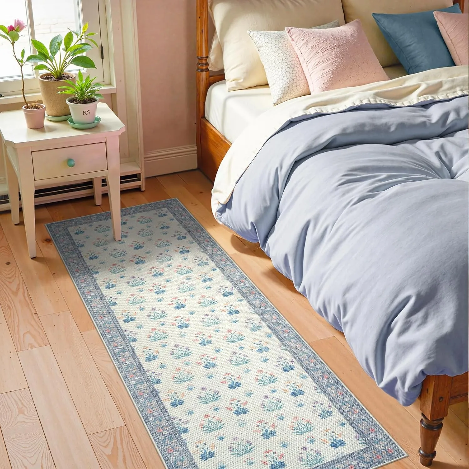 Anidaroel Easy Jute Floral Rugs 2x6 Hallway Runner Rug, Off White Boho Woven Indoor Outdoor Farmhouse Runner Rugs for Entryway, Washable Non Slip Kitchen Runner Rugs for Entry Laundry, Purple