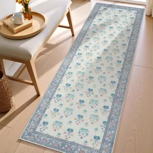 Anidaroel Easy Jute Floral Rugs 2x6 Hallway Runner Rug, Off White Boho Woven Indoor Outdoor Farmhouse Runner Rugs for Entryway, Washable Non Slip Kitchen Runner Rugs for Entry Laundry, Purple