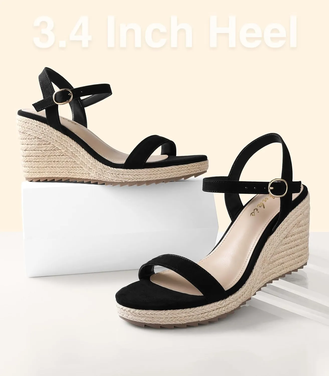 Ankis Platform Wedge Sandals for Women, Black Brown White Nude Espadrille Womens Wedge Sandals Comfortable Open Toe Ankle Strap High Heel Wedges for Women Dressy Summer -3.4Inch