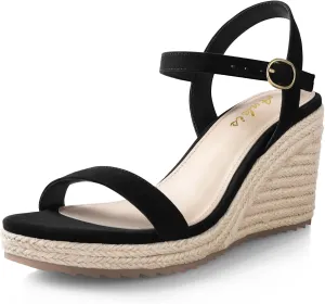 Ankis Platform Wedge Sandals for Women, Black Brown White Nude Espadrille Womens Wedge Sandals Comfortable Open Toe Ankle Strap High Heel Wedges for Women Dressy Summer -3.4Inch