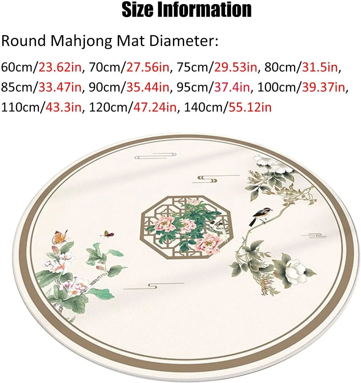 Anti Slip Round Mahjong Mat for Tables, Home and Chess Card Room Game Tablecloth with Carrying Bag for Card Chess and Tile Games, Noise Reduction(Off White 1,140cm/55.12in)