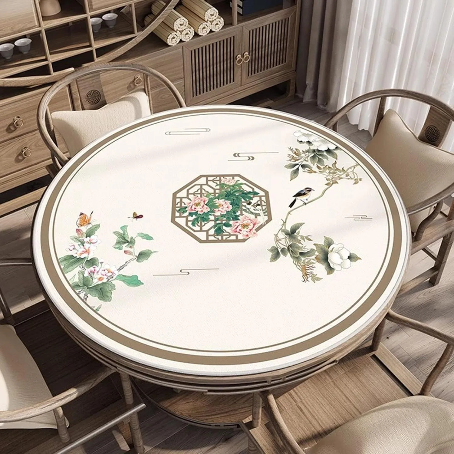 Anti Slip Round Mahjong Mat for Tables, Home and Chess Card Room Game Tablecloth with Carrying Bag for Card Chess and Tile Games, Noise Reduction(Off White 1,140cm/55.12in)