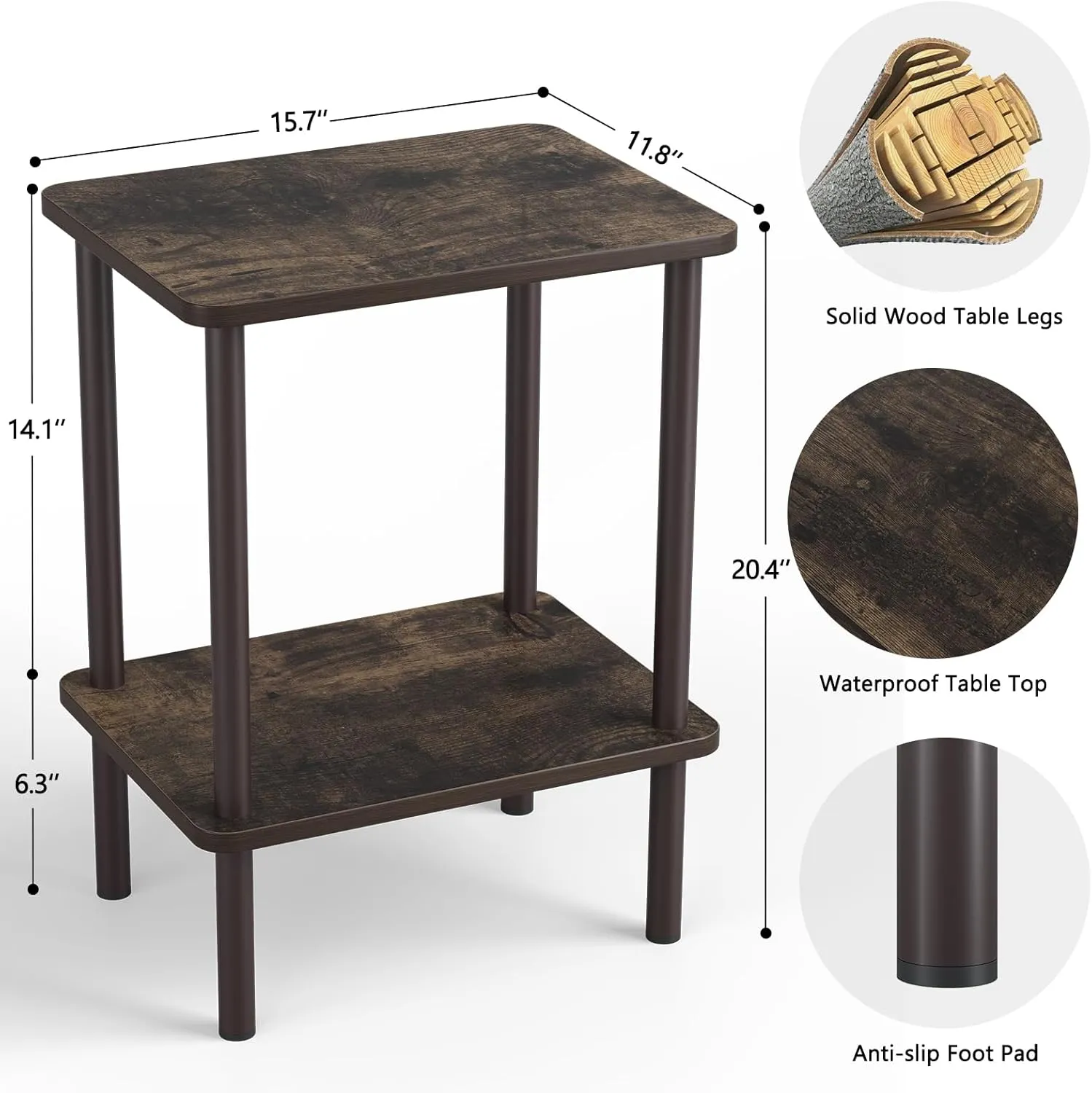 Apicizon 2 Tier End Table, Boho Side Table with Storage Shelf, Nightstand Bedside Table for Small Spaces, Bedroom, Living Room, Entryway, Farmhouse, Easy Assembly, Rustic Oak