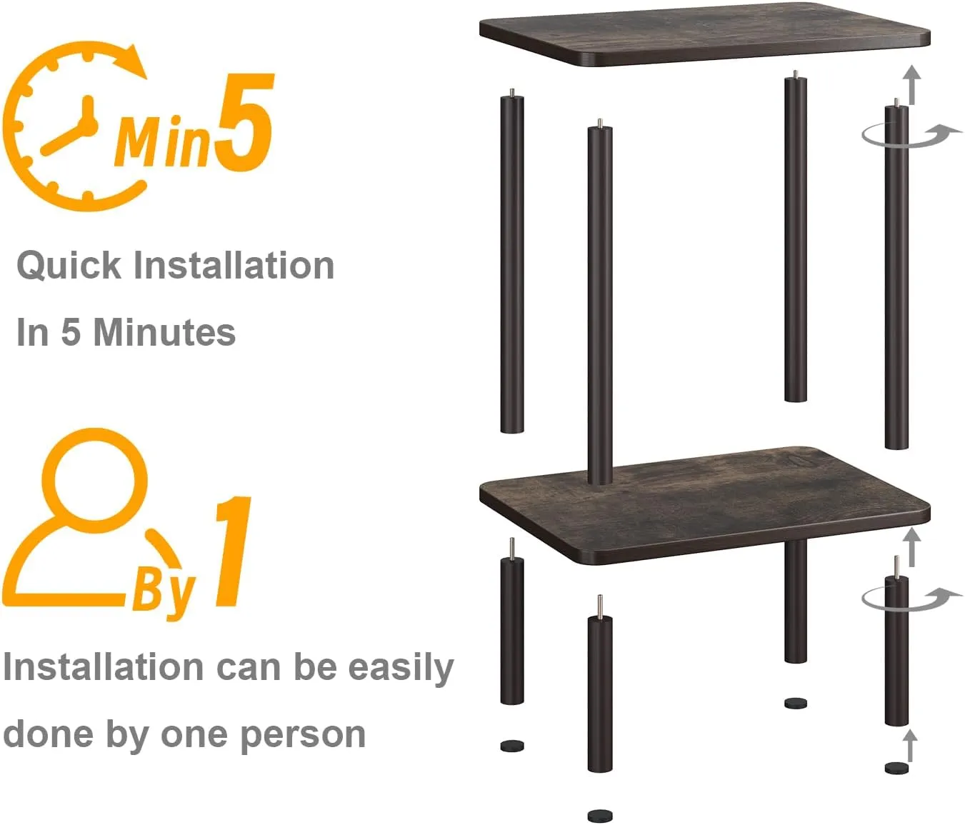 Apicizon 2 Tier End Table, Boho Side Table with Storage Shelf, Nightstand Bedside Table for Small Spaces, Bedroom, Living Room, Entryway, Farmhouse, Easy Assembly, Rustic Oak