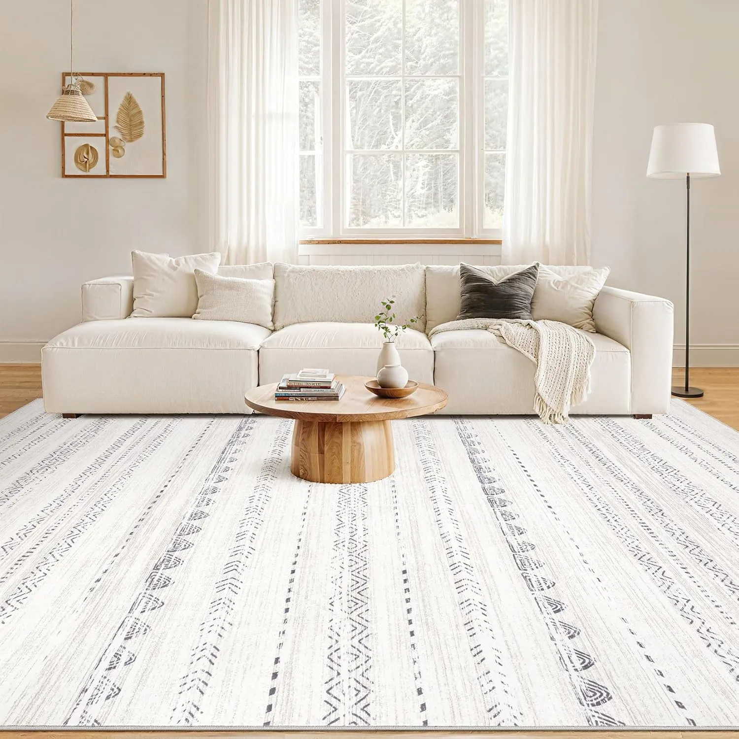 Area Rug Living Room Rugs: 5x7 Washable Boho Large Neutral Farmhouse Soft Moroccan Stain Resistant Indoor Floor Carpet for Bedroom Nursery Kids Playroom Office Dining Room Home House Decor- Gray