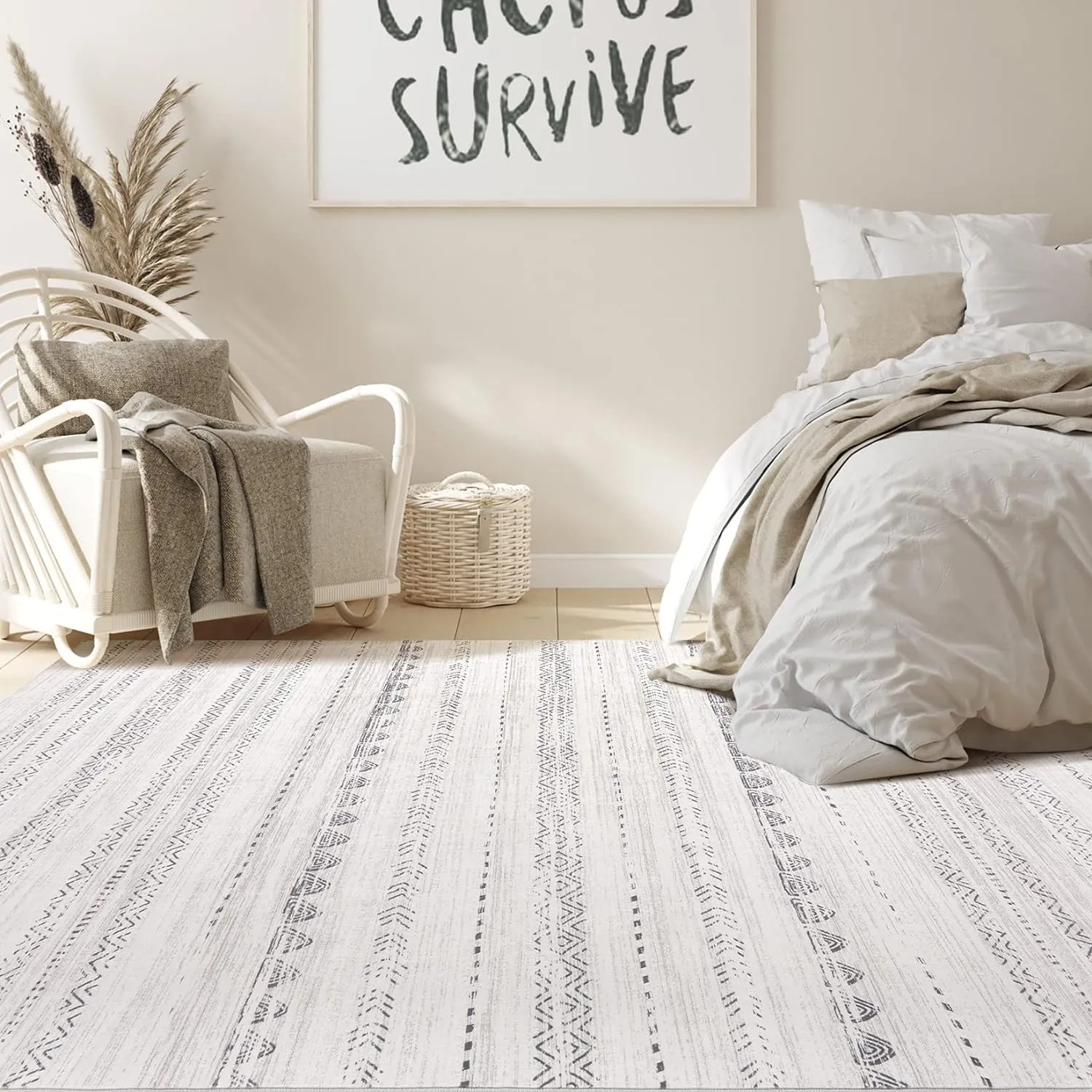 Area Rug Living Room Rugs: 5x7 Washable Boho Large Neutral Farmhouse Soft Moroccan Stain Resistant Indoor Floor Carpet for Bedroom Nursery Kids Playroom Office Dining Room Home House Decor- Gray