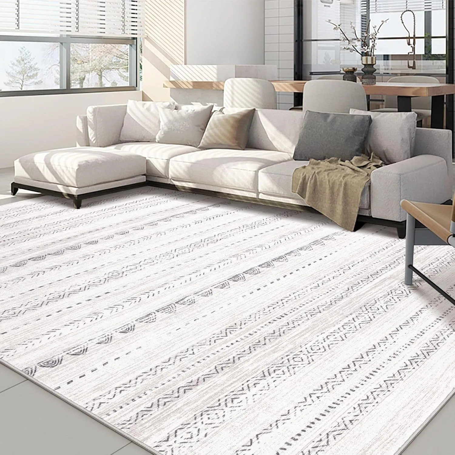 Area Rug Living Room Rugs: 5x7 Washable Boho Large Neutral Farmhouse Soft Moroccan Stain Resistant Indoor Floor Carpet for Bedroom Nursery Kids Playroom Office Dining Room Home House Decor- Gray