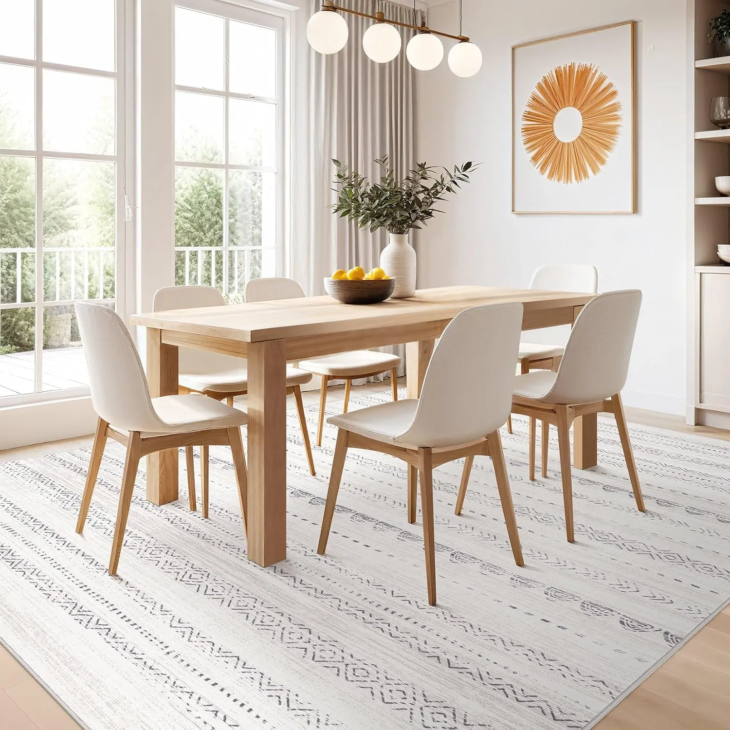 Area Rug Living Room Rugs: 5x7 Washable Boho Large Neutral Farmhouse Soft Moroccan Stain Resistant Indoor Floor Carpet for Bedroom Nursery Kids Playroom Office Dining Room Home House Decor- Gray