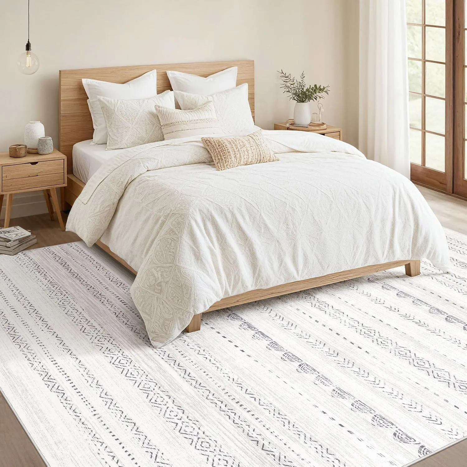 Area Rug Living Room Rugs: 5x7 Washable Boho Large Neutral Farmhouse Soft Moroccan Stain Resistant Indoor Floor Carpet for Bedroom Nursery Kids Playroom Office Dining Room Home House Decor- Gray