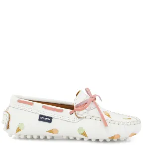 Atlanta Mocassin White Ice Cream Printed Bow Loafer