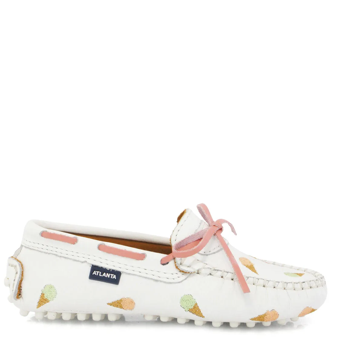 Atlanta Mocassin White Ice Cream Printed Bow Loafer