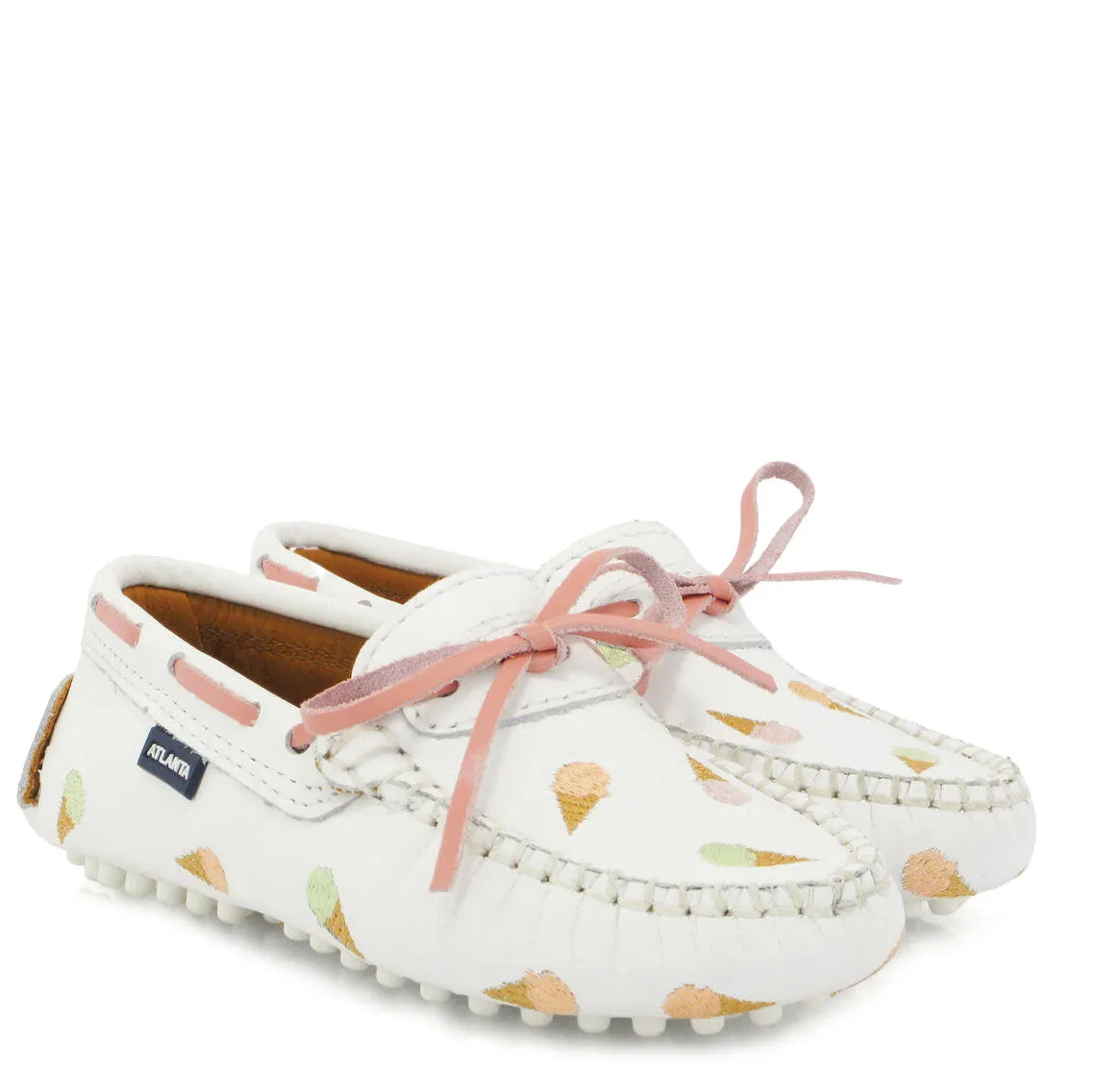 Atlanta Mocassin White Ice Cream Printed Bow Loafer