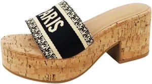 BAMBOO Womens platform raffia espadrille Chunky Block heel Slip on Sandals