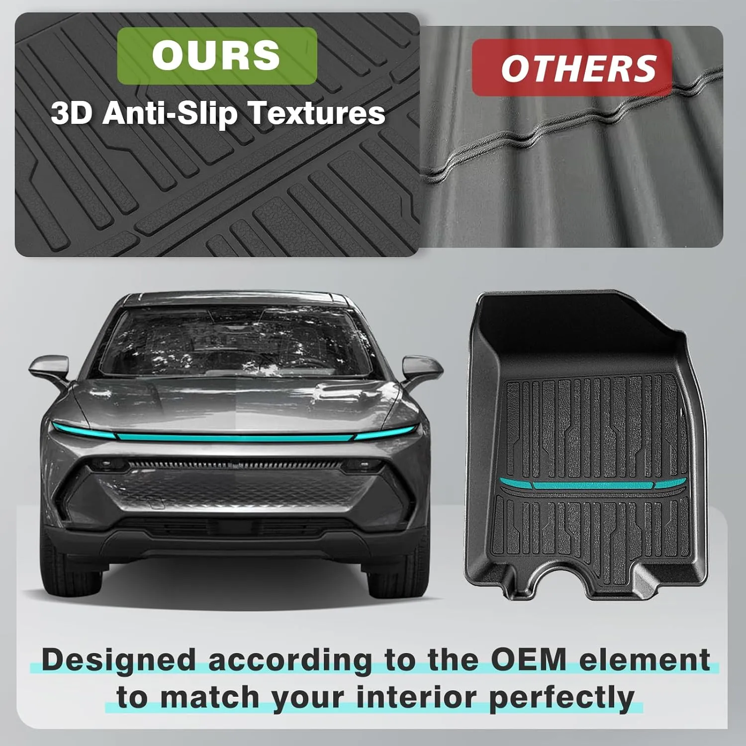 BestEvMod All Weather Liner Floor Mats Compatible with Chevrolet Equinox EV 2024 2025 Accessories Heavyduty Anti-Slip 3D Pattern Waterproof Protect Liner 1st & 2nd Rows Set (Floor Mats)