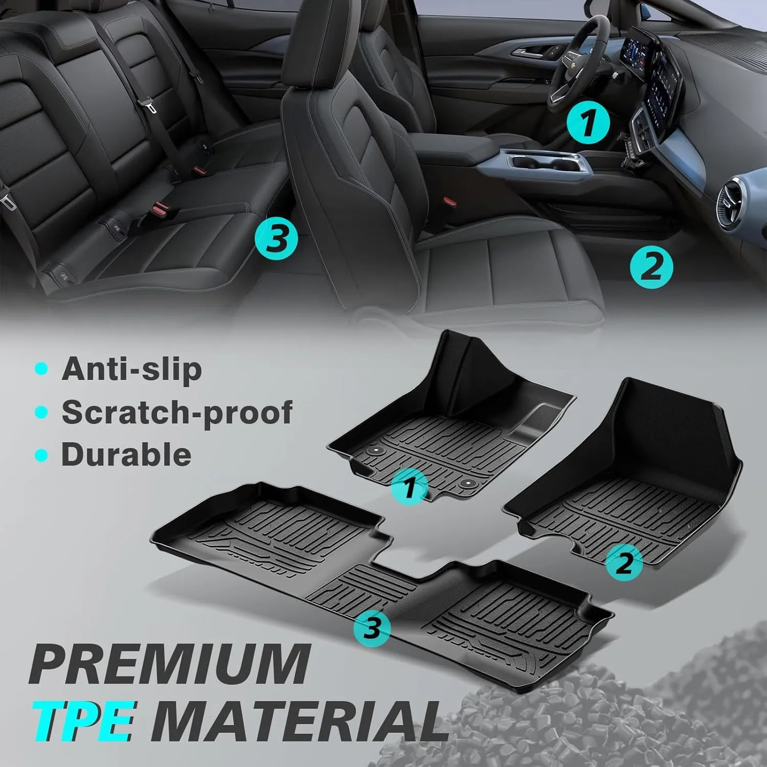 BestEvMod All Weather Liner Floor Mats Compatible with Chevrolet Equinox EV 2024 2025 Accessories Heavyduty Anti-Slip 3D Pattern Waterproof Protect Liner 1st & 2nd Rows Set (Floor Mats)
